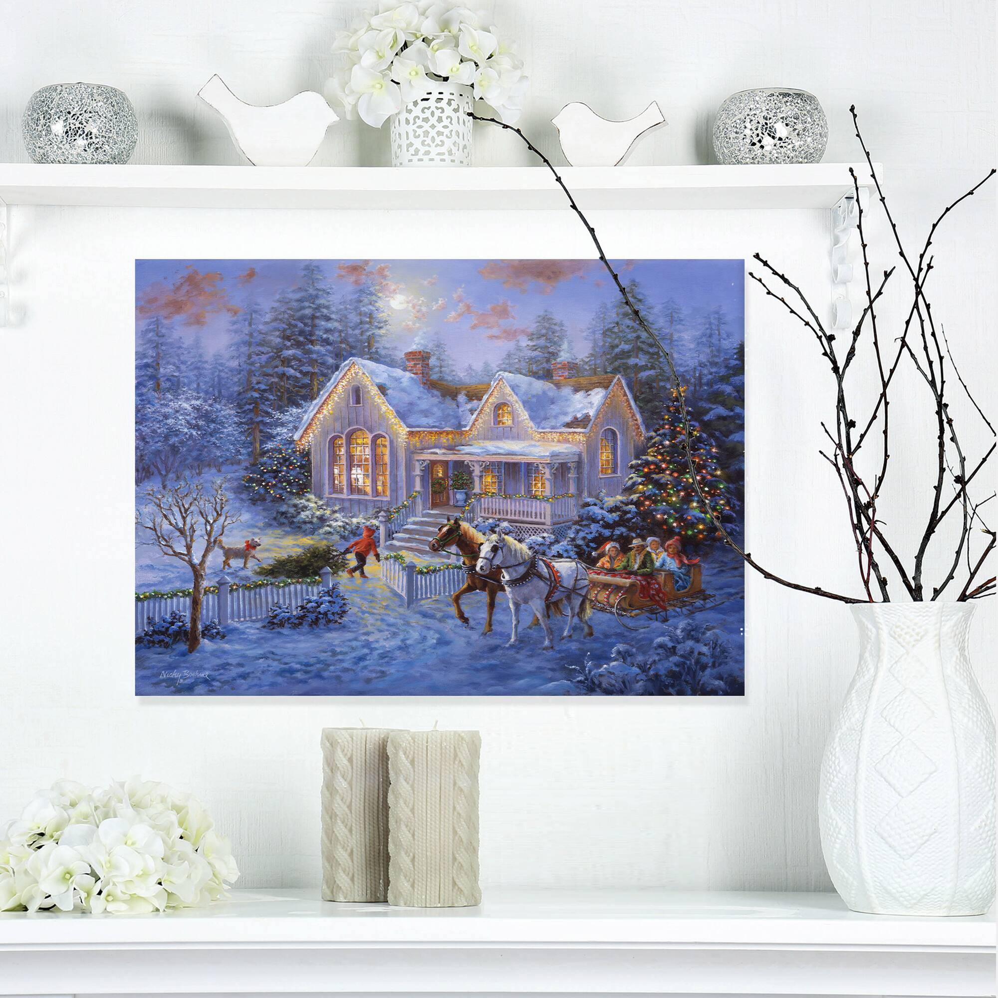 Designart Christmas Eve Family Coming Home in Sleigh Canvas Wall Art